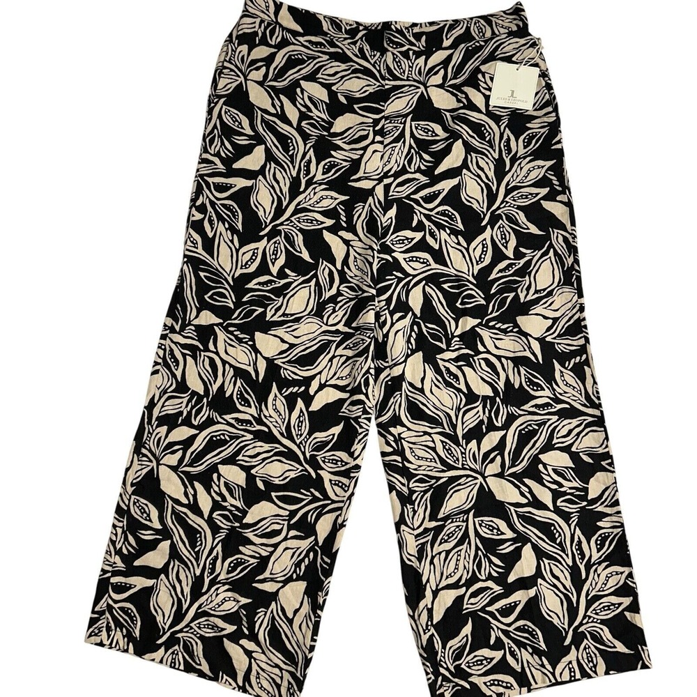JULES & LEOPOLD‎ Women's XL Black Tan Pull-On Stretch Wide Leg Cropped Pants NEW